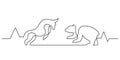 stock market exchange bull and bear concept continuous line drawing Royalty Free Stock Photo