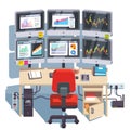 Stock market exchange trader desk with displays