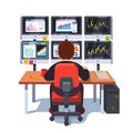 Stock market exchange trader working at desk