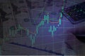 Stock market or forex trading graph in graphic double exposure Royalty Free Stock Photo