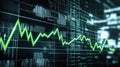 Green stock market graph on digital screen displays financial data and economic trend Royalty Free Stock Photo