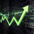 Stock market graph with green arrow, capturing economic growth on digital background. Royalty Free Stock Photo