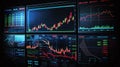 Stock market graphs and candlestick chart on digital screen. 3D rendering Royalty Free Stock Photo