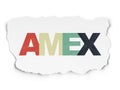 Stock market indexes concept: AMEX on torn paper background