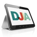 Stock market indexes concept: Tablet Computer with DJIA on display