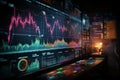 Stock market investment and trading portrayed through a graphical chart display Royalty Free Stock Photo