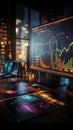 Stock market investment and trading portrayed through a graphical chart display Royalty Free Stock Photo