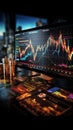 Stock market investment and trading portrayed through a graphical chart display Royalty Free Stock Photo