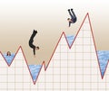 Stock market investors are seen diving into a stock market graph