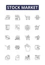 Stock market line vector icons and signs. investment, graph, finance, chart, business, stock, exchange,data outline