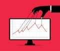 Stock market manipulation, hands with strings over graph for changing, controlling price movement, businessman market manipulator