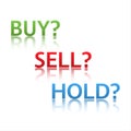 Stock market options, three business variants, buy, sell, hold