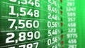 Stock market price on a green display