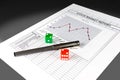 Stock market report and set of dice Royalty Free Stock Photo