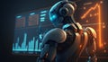 Stock market Robot. Trading Bot. Neon charts. Isolated on a black background