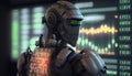 Stock market Robot. Trading Bot. Neon charts. Isolated on a black background