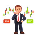 Stock market trader analyzing candlestick graph