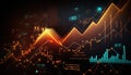 Stock market. Trading. Neon charts. Isolated on a black background