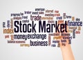 Stock market word cloud and hand with marker concept Royalty Free Stock Photo
