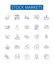 Stock markets line icons signs set. Design collection of Stocks, Markets, Equity, Trading, Securities, Investment