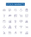 Stock markets line icons signs set. Design collection of Stocks, Markets, Equity, Trading, Securities, Investment