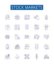 Stock markets line icons signs set. Design collection of Stocks, Markets, Equity, Trading, Securities, Investment