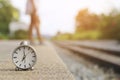 Stock Photo:alarm clock Watch outdoor alone at train station