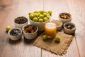 Amla or avla juice, pickle, supari, murabba, chyawanprash Royalty Free Stock Photo