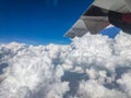 Stock photo of beautiful aerial view seen through window. Skyscape with clouds from the plane window at Bangalore Karnataka India Royalty Free Stock Photo