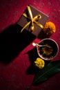 stock photo of beautiful diwali diya with gift box