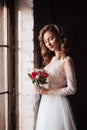 Beautiful elegant bride in white dress Royalty Free Stock Photo