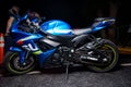 Stock photo of a blue Suzuki gsxr sports bike motorcycle