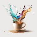 Splash of Milk Watercolor Espresso Art - Generative AI