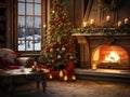 Festive Hearth: Enchanting Christmas Living Room. Generative Ai Royalty Free Stock Photo