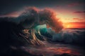 The Majestic Power of the Ocean at Sunset - Generative AI