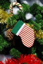 Stock Photo:Christmas red sock with decoration