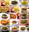 Stock photo of collage of indian popular main course vegetable recipe best suitable for restaurant menu card design