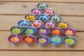 Stock Photo:Colorful candles on wooden tablt with white backgro