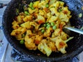 Stock photo of delicious, hot Indian mix vegetable curry, mix veg containing green peace, onion, tomato, potato cauliflower and Royalty Free Stock Photo