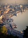 Stock photo depicts a busy boat dock in Kiev, Ukraine, prior to the Russian invasion