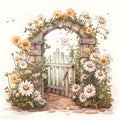 The Rustic Charm: A Handpainted Wooden Gate Adorned with Daisy Flowers AI Generated