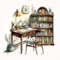 Serene Study Space: Cozy Library with Rustic Charm Ai generated