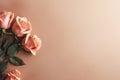 Elegant Pink Roses on Wooden Backdrop with Copy Space. Generative Ai Royalty Free Stock Photo