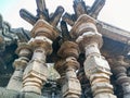 Stock photo of exterior view of ancient Kopeshawar Mahadev temple pillar, beautiful stone carving and pillar structure revealed