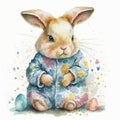 Pajama Party Bunny: Adorable Rabbit with Easter Flowers AI Generated