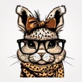 Cute Easter Bunny Leopard with Bandana & Glasses AI Generated