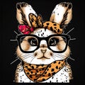 Wildly Cute: Bunny Rocks a Leopard Print Bandana and Glasses AI Generated Royalty Free Stock Photo