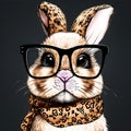 Sassy Bunny Strikes a Pose in Leopard Print Bandana and Glasses AI Generated Royalty Free Stock Photo