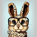 Adorable Bunny Sporting a Leopard Bandana and Glasses Ai Generated Royalty Free Stock Photo