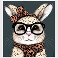 Furry Friend Fashion: Bunny in a Leopard Print Bandana and Glasses Ai Generated Royalty Free Stock Photo